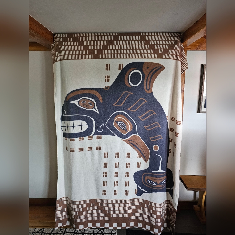 Native-Inspired Soft Fleece Orca Blanket